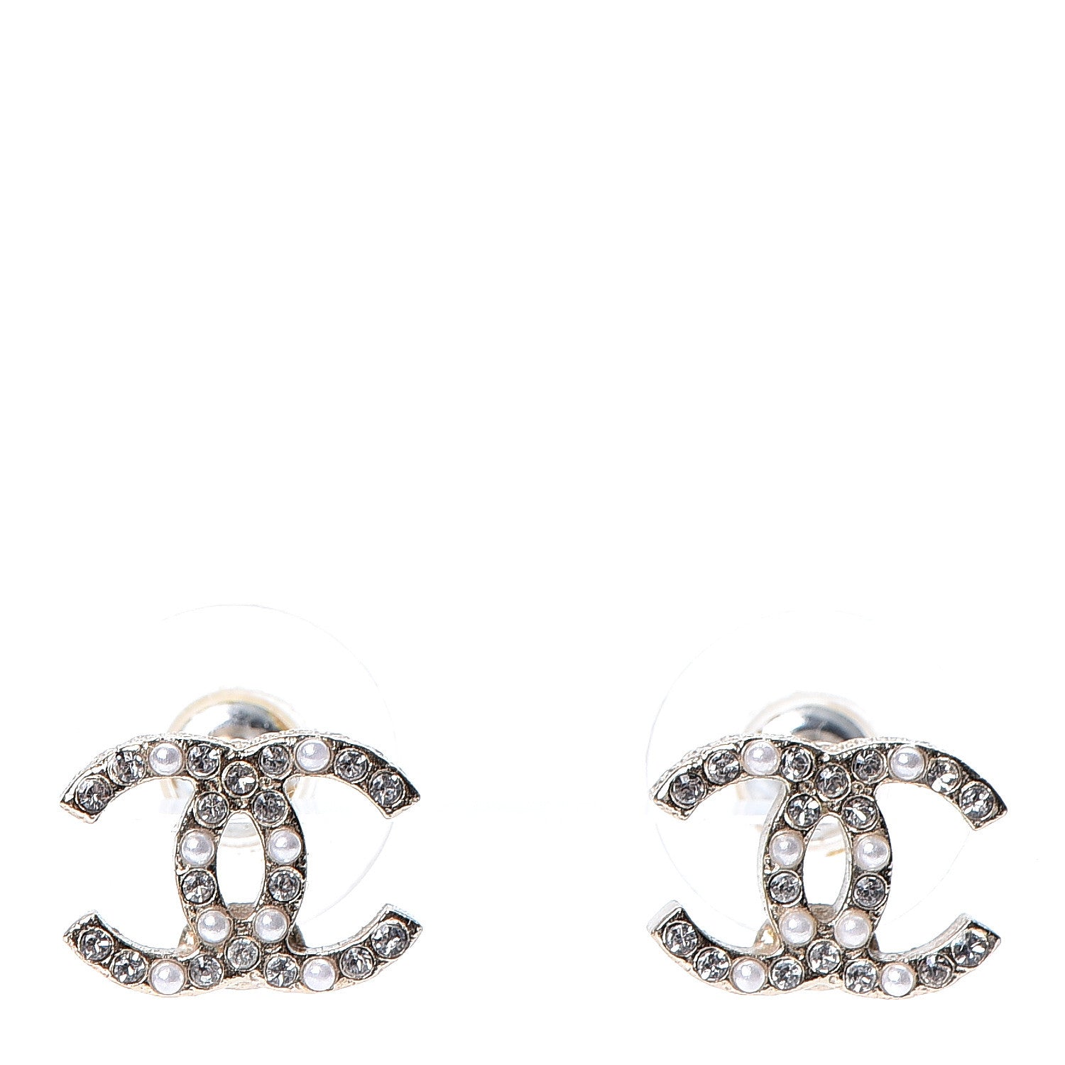 Chanel Pearl Crystal CC Charms Stud Earrings Light Gold 1 of 5
