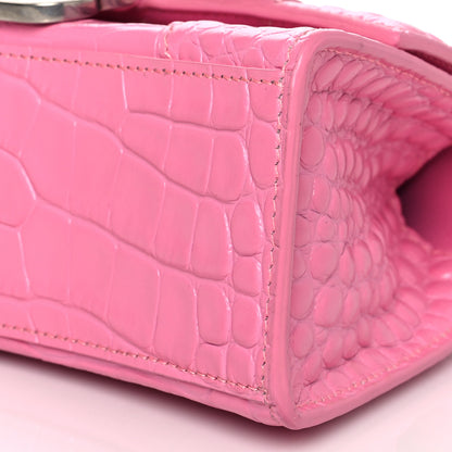 Balenciaga Shiny Calfskin Crocodile Embossed Hourglass Top Handle Bag XS Baby Pink 11 of 11