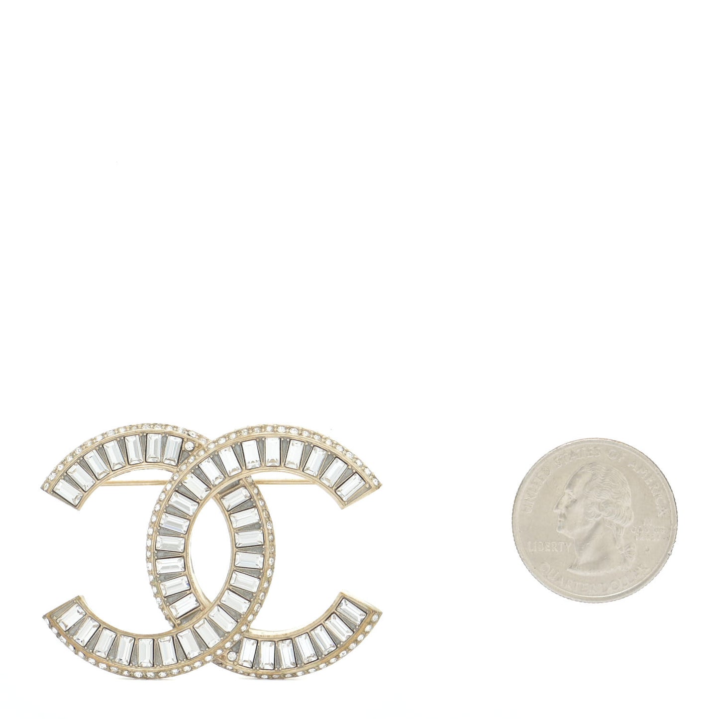 Baguette Crystal CC Brooch Gold