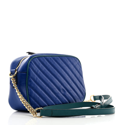 Gucci Azalea Calfskin Enamel Matelasse Diagonal Small Torchon GG Marmont Chain Shoulder Bag Imperial Blue Pavone 3 of 10
