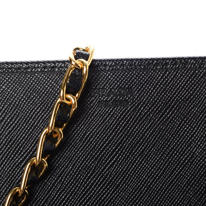 Prada Saffiano Metal Oro Chain Wallet Nero Black 7 of 10
