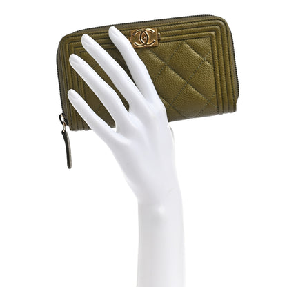 Chanel Caviar Quilted Boy Small Zip Around Wallet Khaki 2 of 8