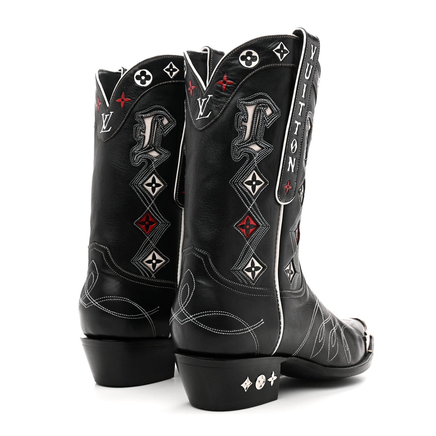 Calfskin LV Texan Mens Rider Boots 10.5 Black Silver