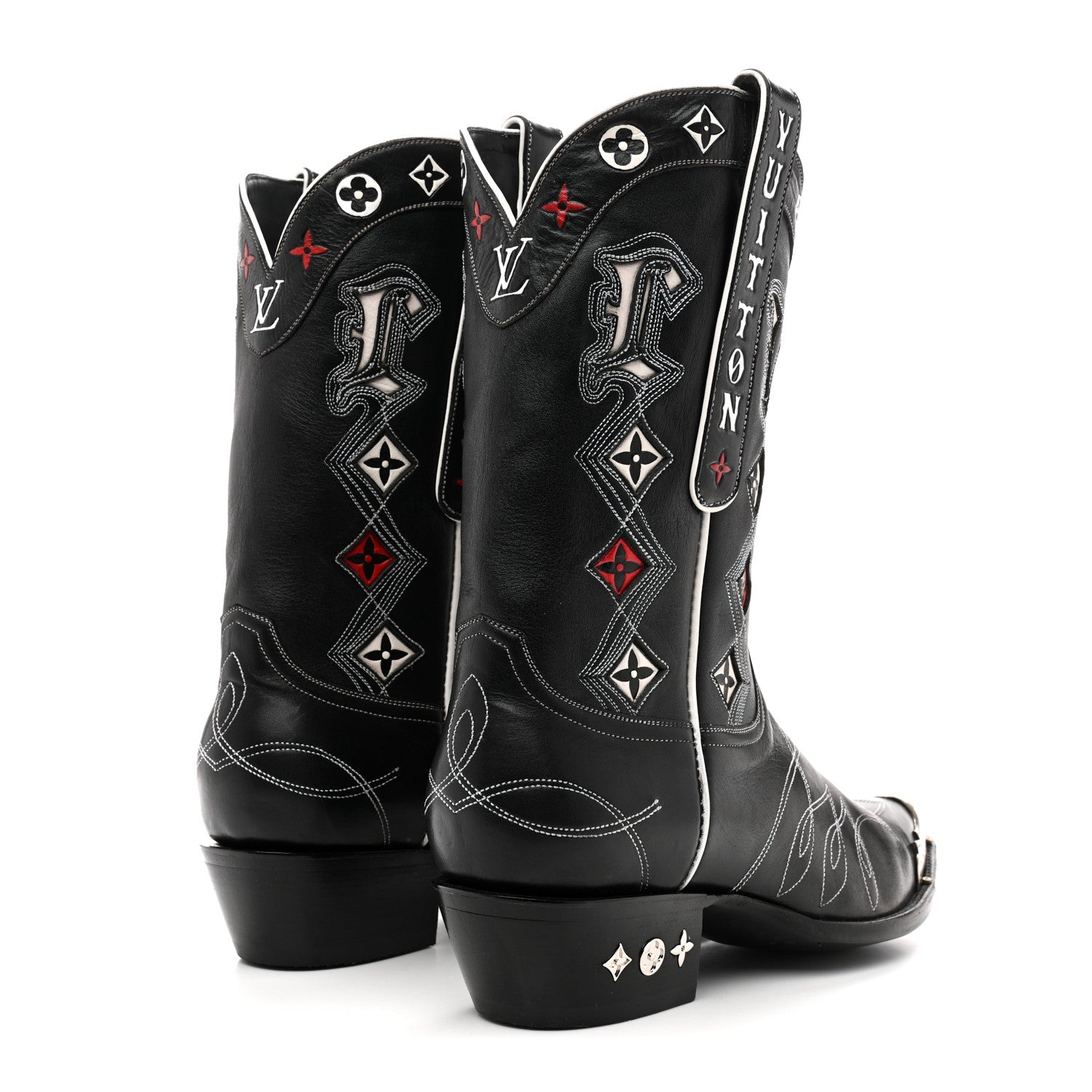 Louis Vuitton Calfskin LV Texan Mens Rider Boots 10.5 Black Silver 5 of 10