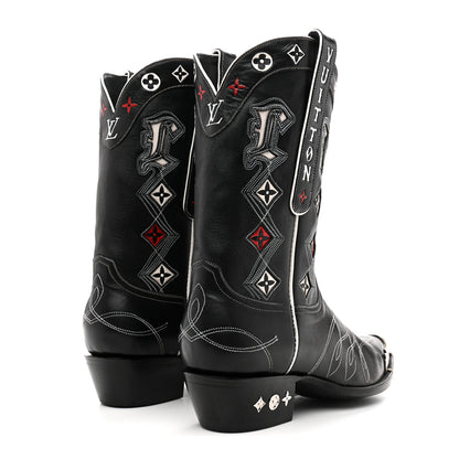 Louis Vuitton Calfskin LV Texan Mens Rider Boots 10.5 Black Silver 5 of 10