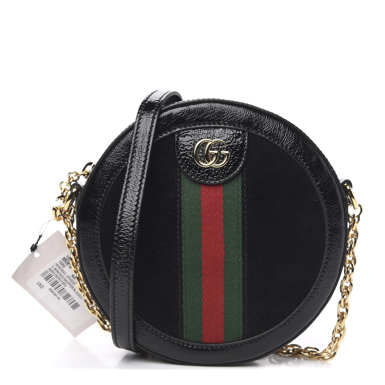 Gucci Suede Patent Web Mini Ophidia Round Shoulder Bag Black 1 of 10