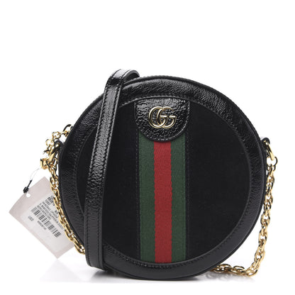 Gucci Suede Patent Web Mini Ophidia Round Shoulder Bag Black 1 of 10