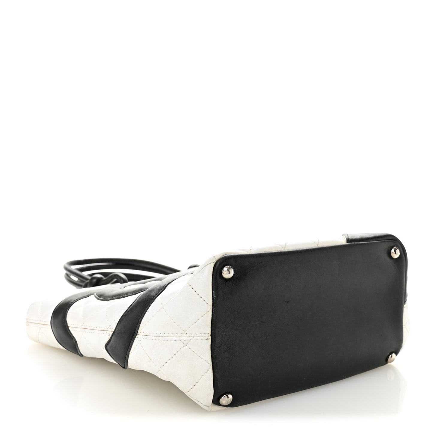 Calfskin Quilted Medium Cambon Tote White Black