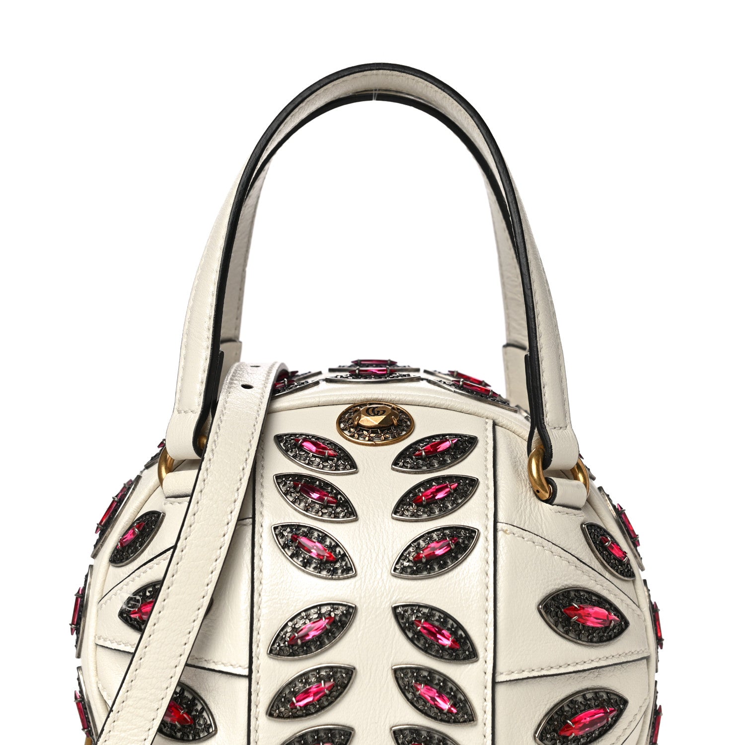 Gucci Calfskin Crystal Mini Tifosa Baseball Shaped Shoulder Bag White Fuchsia 10 of 16