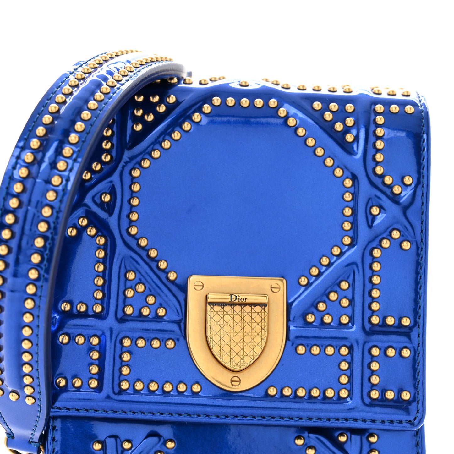 Metallic Calfskin Studded Vertical Diorama Blue