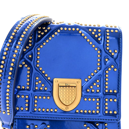 Christian Dior Metallic Calfskin Studded Vertical Diorama Blue 8 of 12
