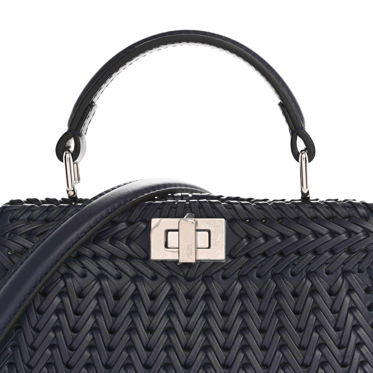 Fendi Vitello King Shiny Nappa Intreccio Petite Peekaboo I SEE U Satchel Midnight 10 of 12