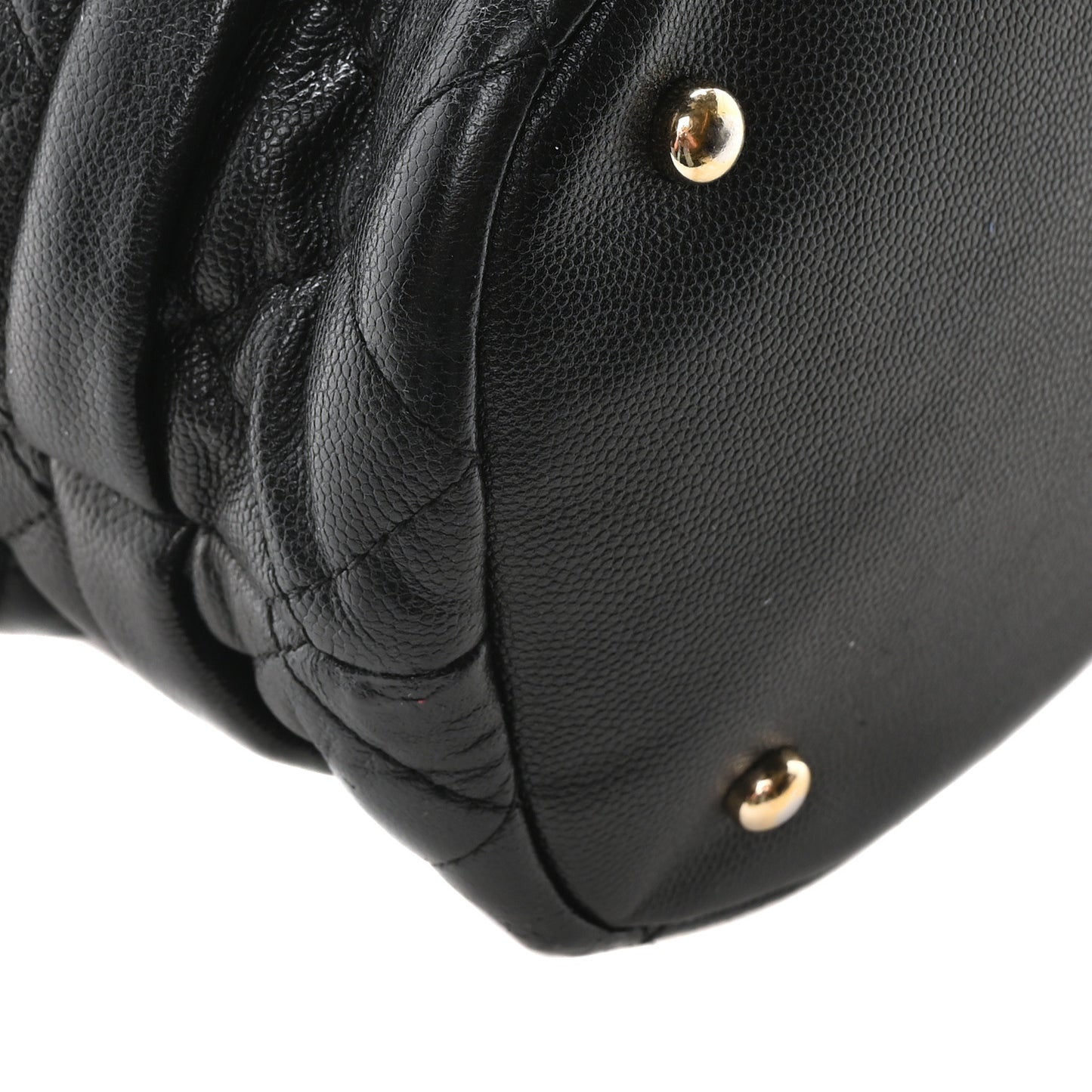 Caviar Quilted Large Rolled Up Bucket Drawstring Bag Black
