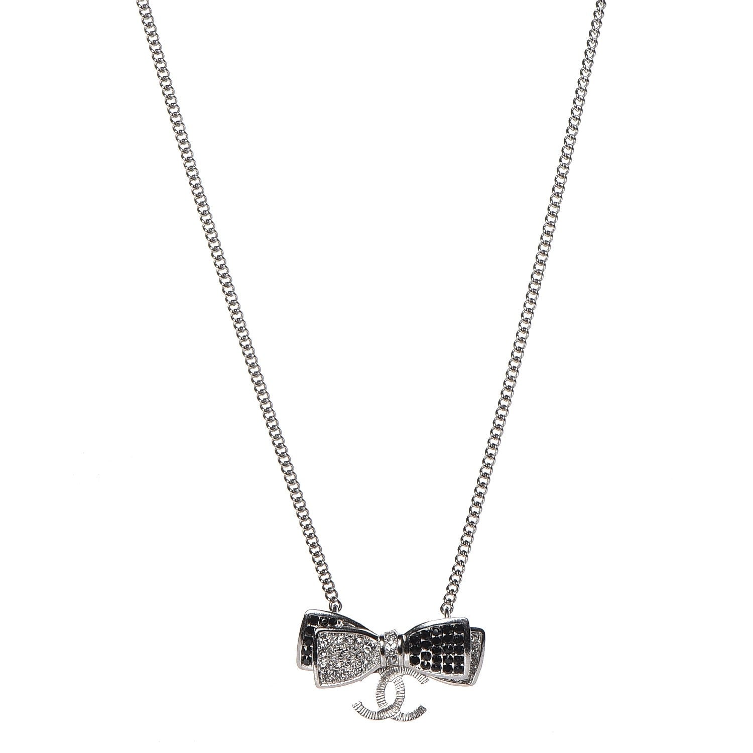 Chanel Crystal CC Bow Necklace Black 1 of 5