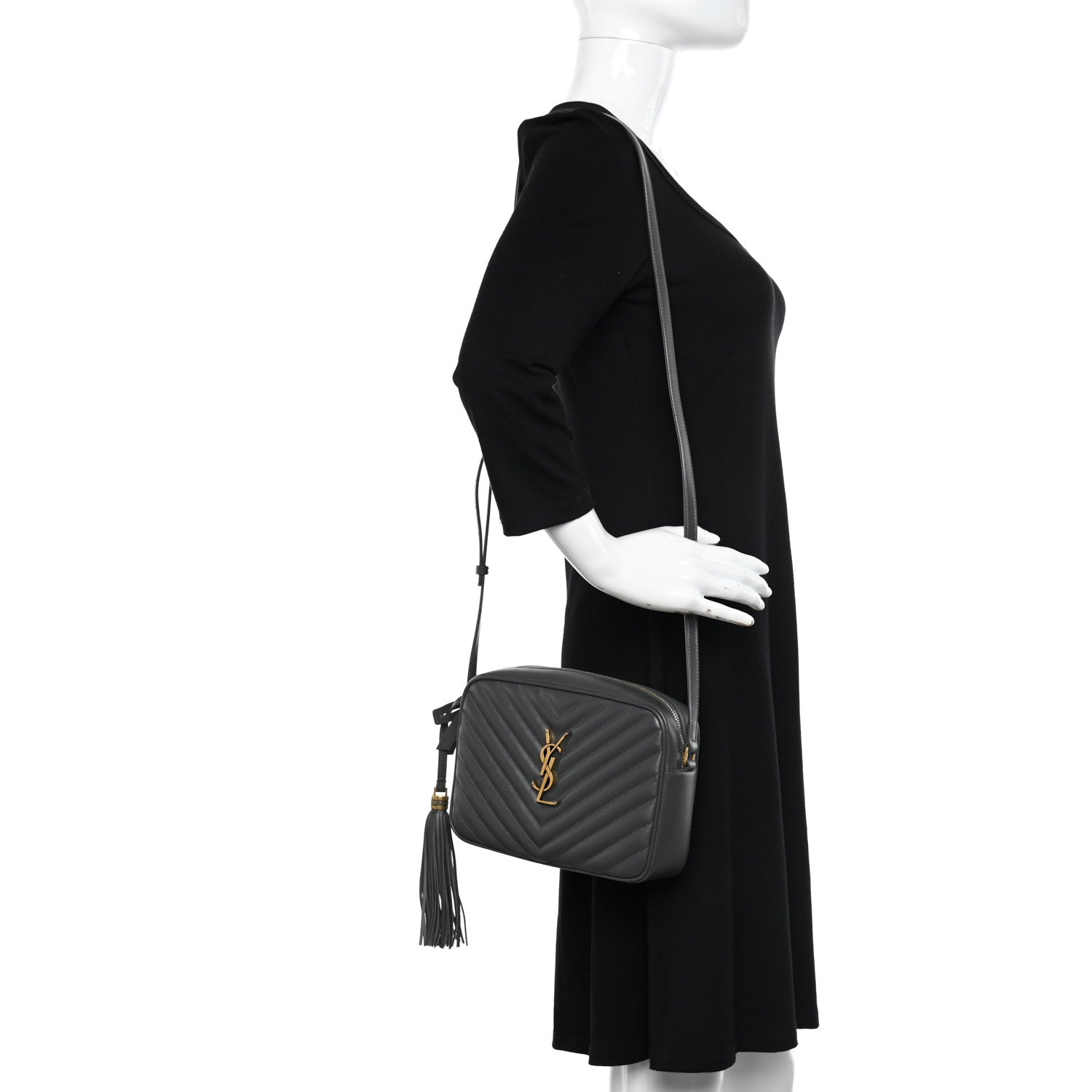 Saint Laurent Calfskin Matelasse Monogram Lou Camera Bag Storm 2 of 12