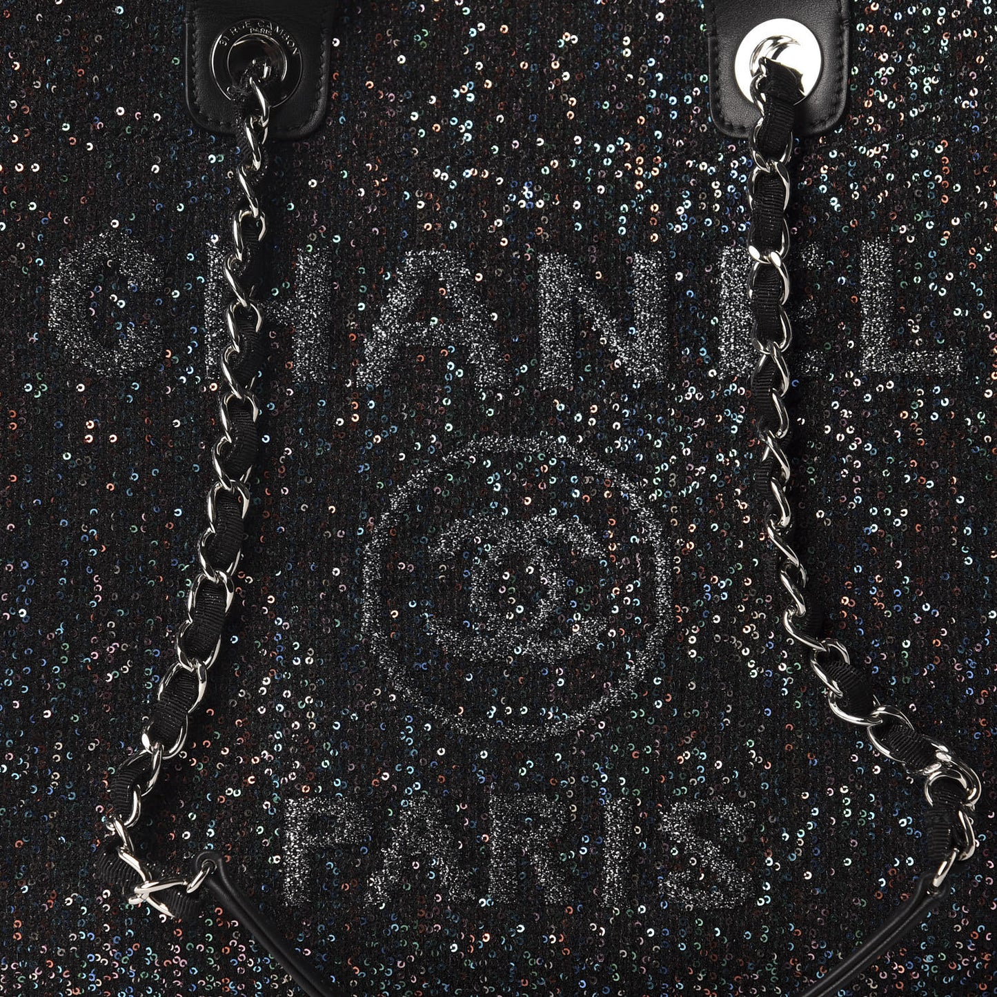 Calfskin Sequin Medium Deauville Tote Black