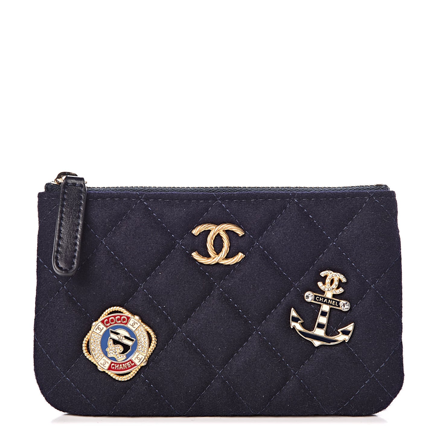 Wool Quilted Paris-Hamburg Charms Small Cosmetic Case Navy
