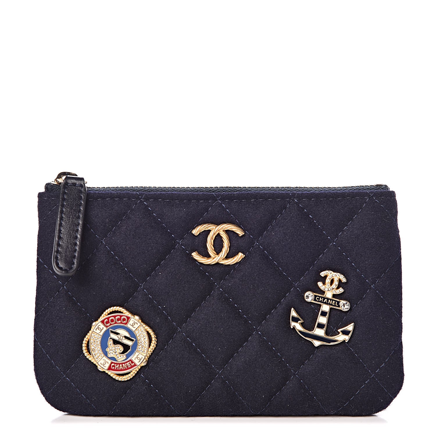 Chanel Wool Quilted Paris-Hamburg Charms Small Cosmetic Case Navy 1 of 8