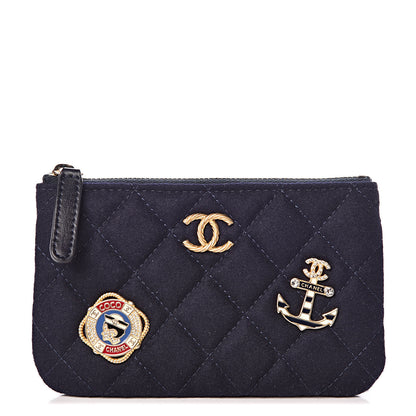 Chanel Wool Quilted Paris-Hamburg Charms Small Cosmetic Case Navy 1 of 8