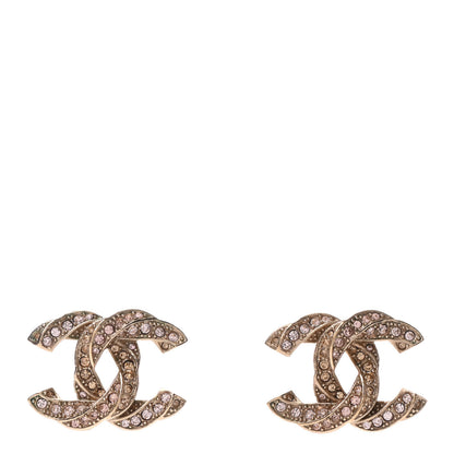 Chanel Crystal Twisted CC Earrings Light Gold Pale Pink 1 of 5