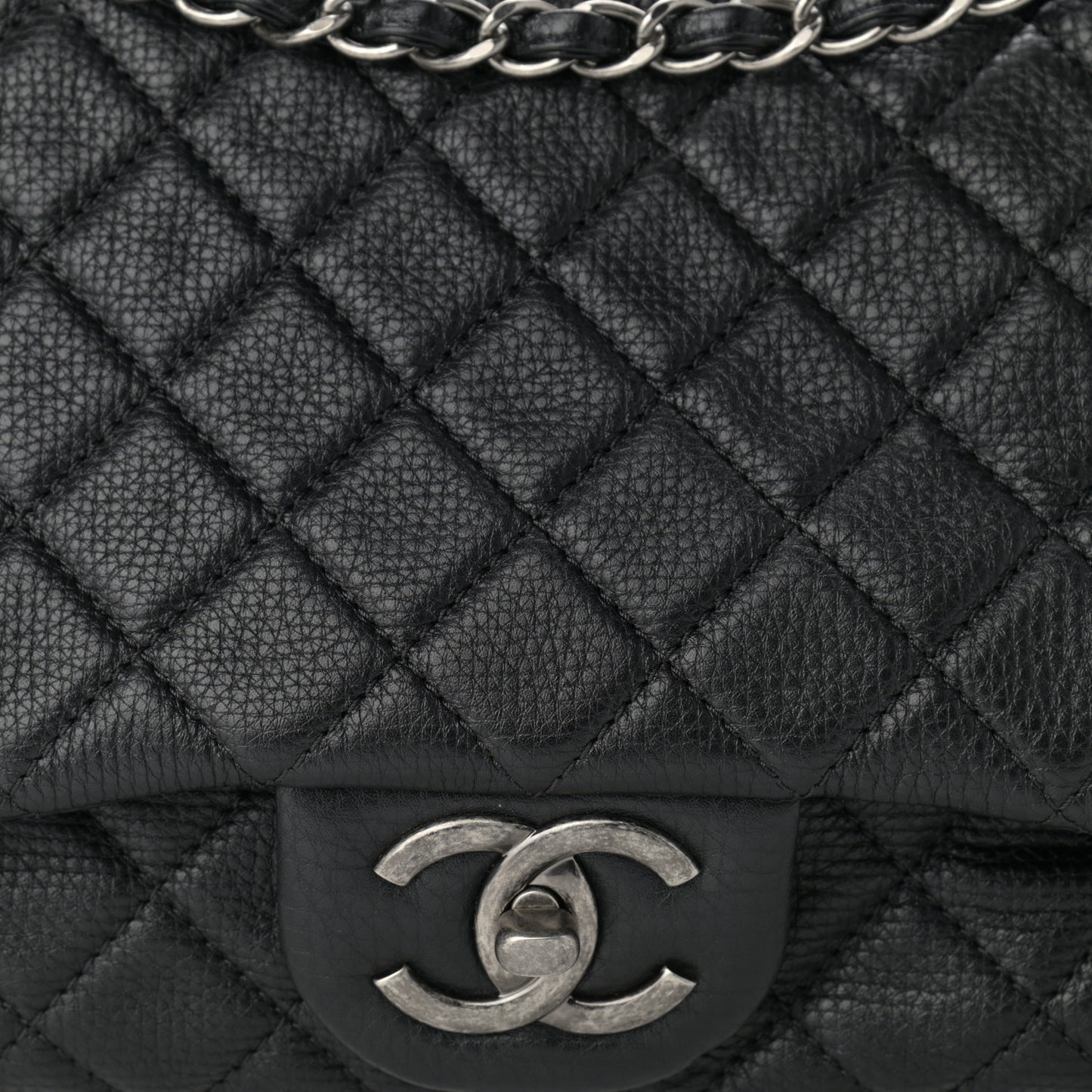 Calfskin Quilted XXL Travel Flap Bag Black