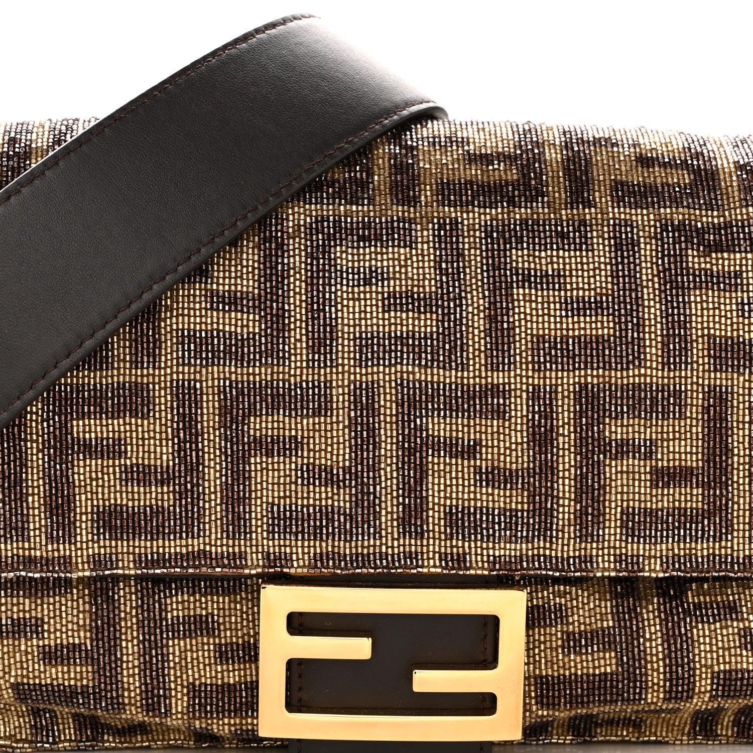 Fendi Vitello King Beaded Zucca Baguette Mogano Panna Ebano 8 of 13
