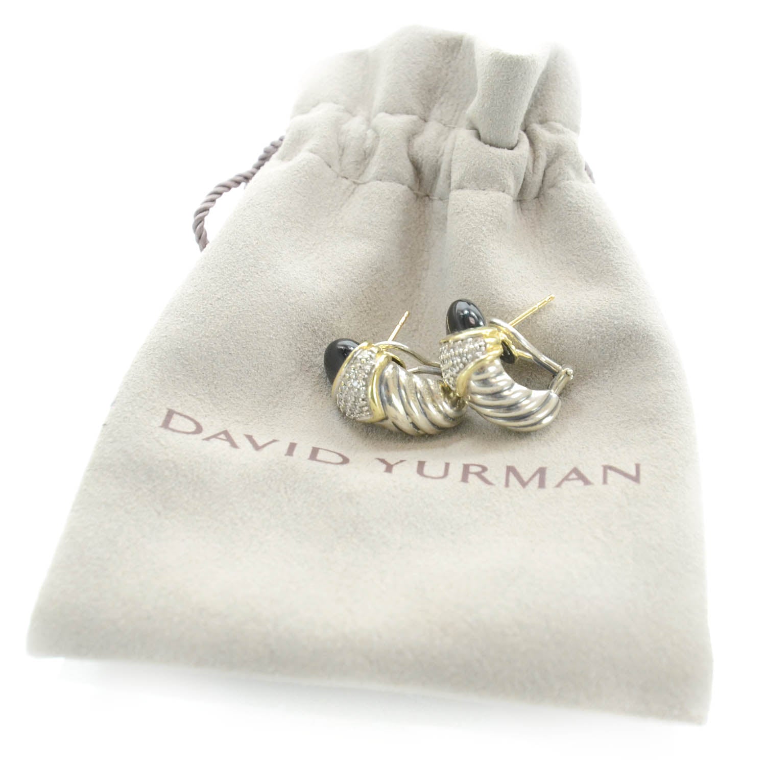 David Yurman Sterling Silver and 18k Diamond Onyx Albion Cable Twist Earrings 4 of 4