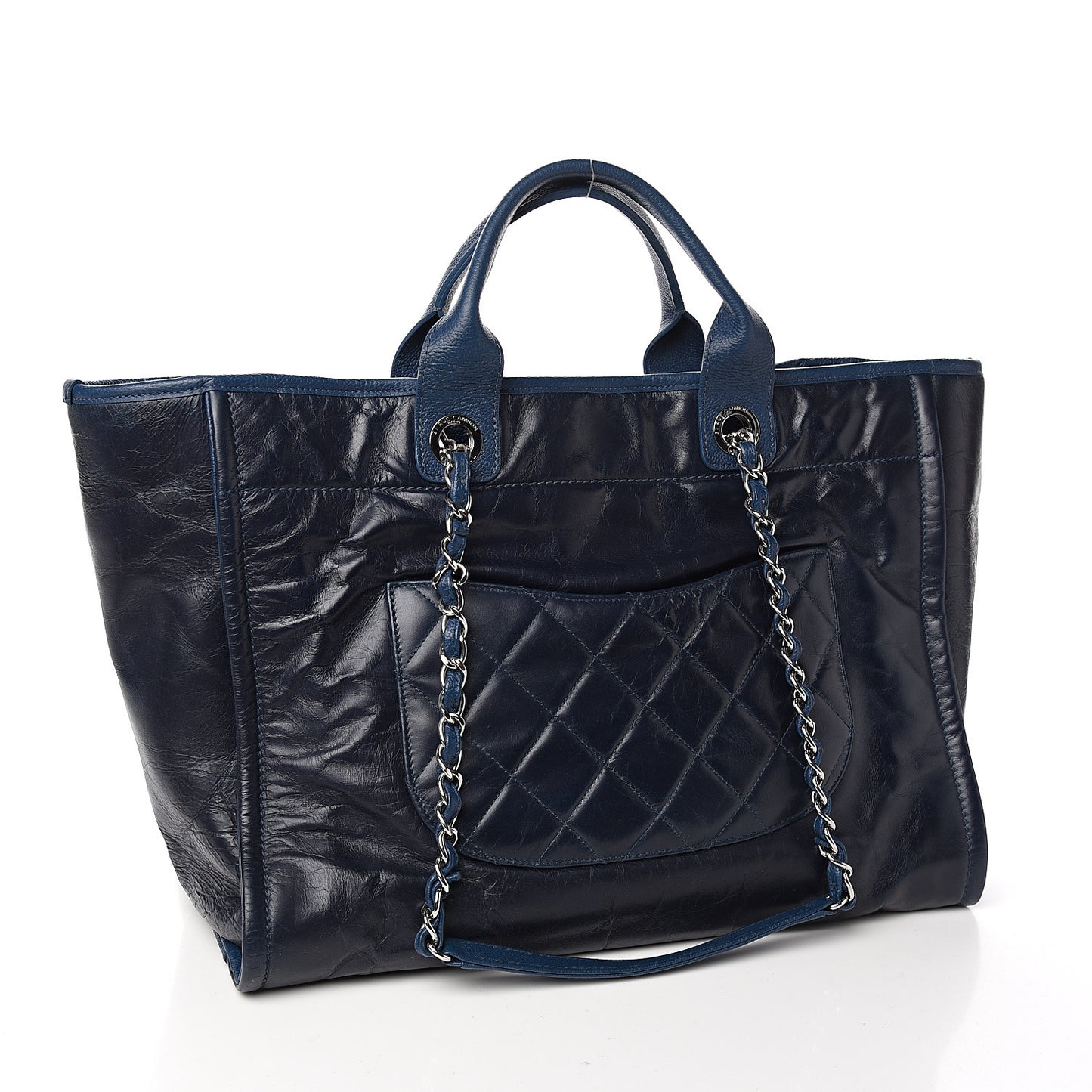 Glazed Calfskin Medium Deauville Tote Blue