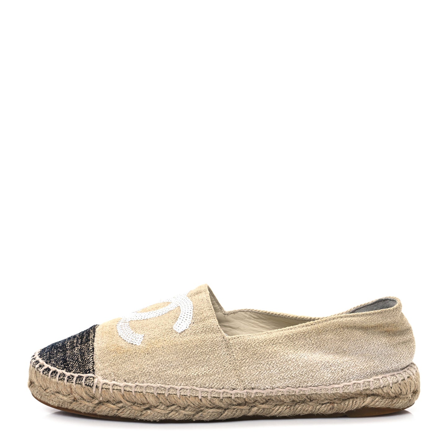 Linen Sequin CC Espadrilles 39 Beige Black