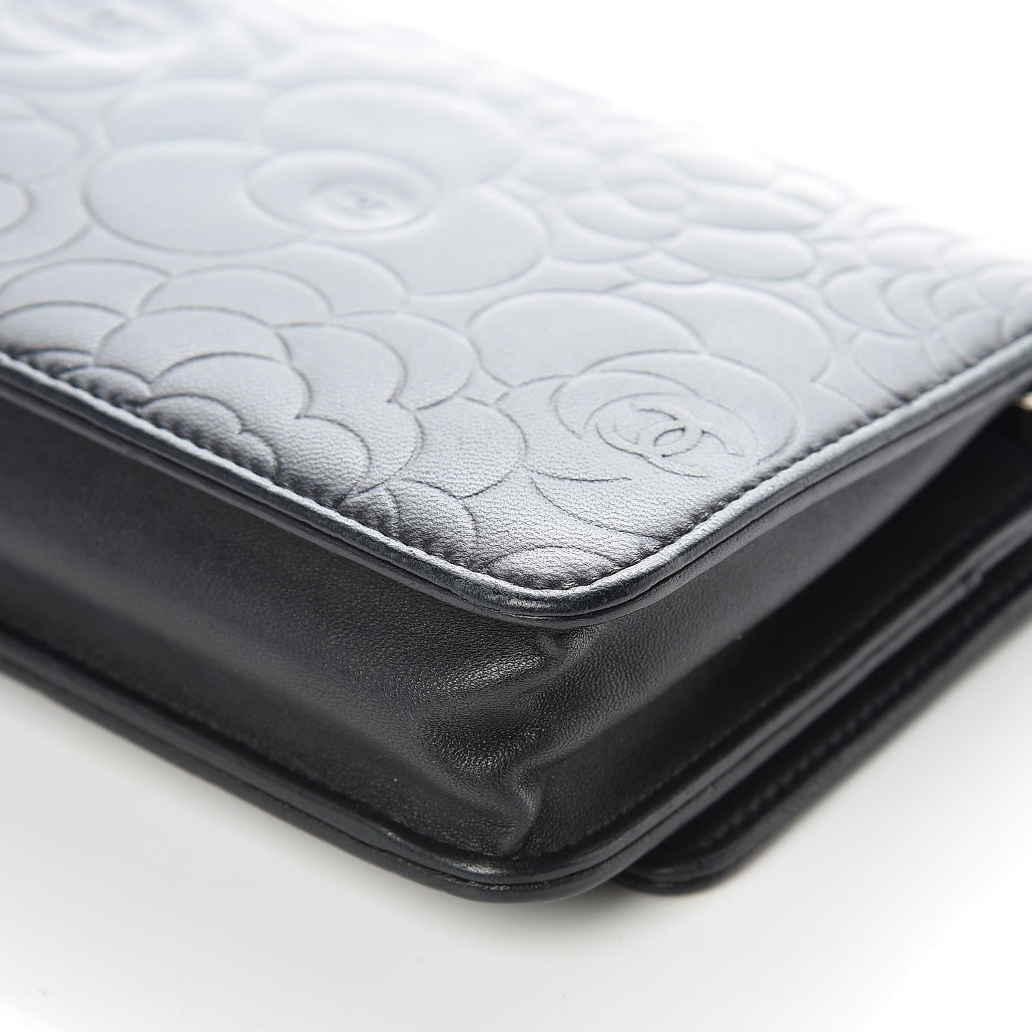 Chanel Lambskin Camellia Embossed Wallet On Chain WOC Black 17 of 18