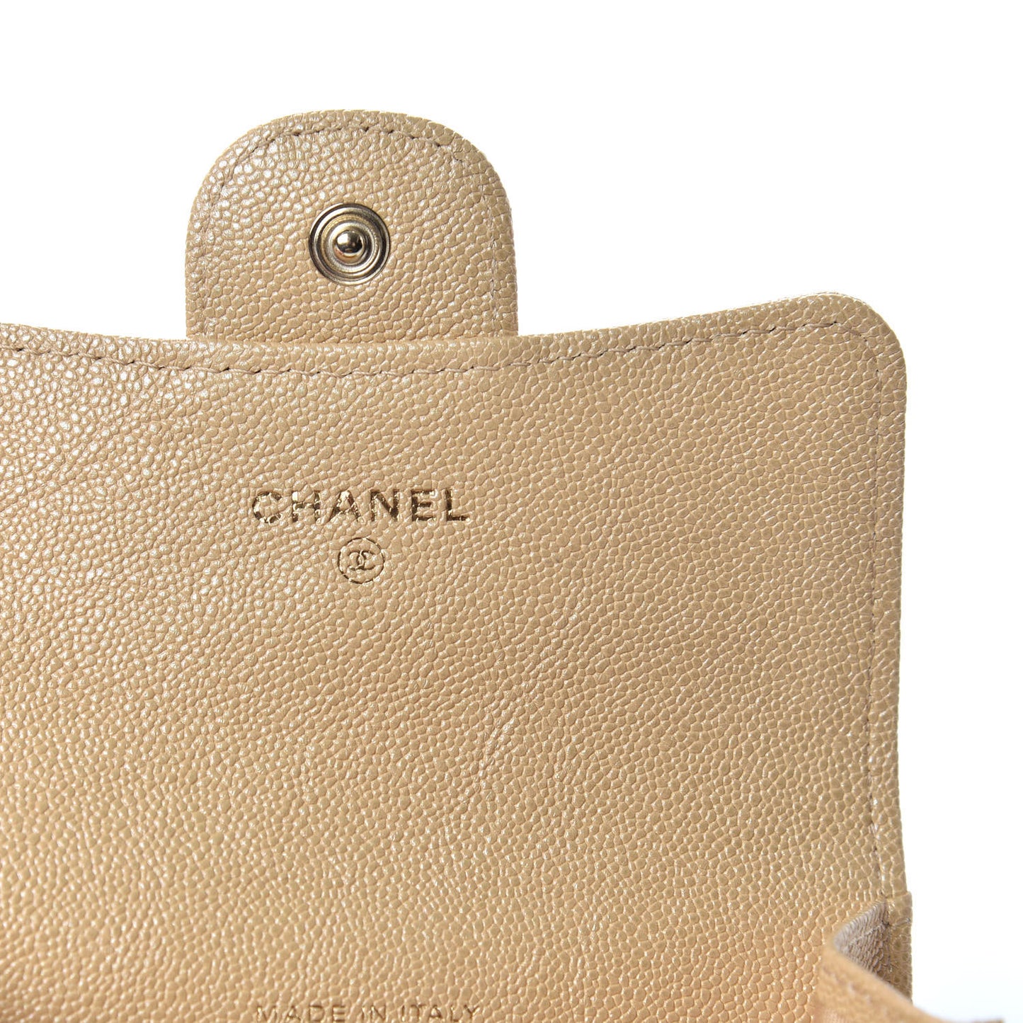 Iridescent Caviar Quilted Flap Card Holder Beige