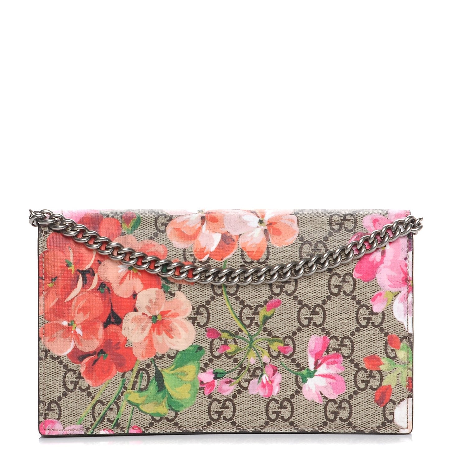 GG Supreme Monogram Blooms Chain Wallet Beige Multicolor Dry Rose