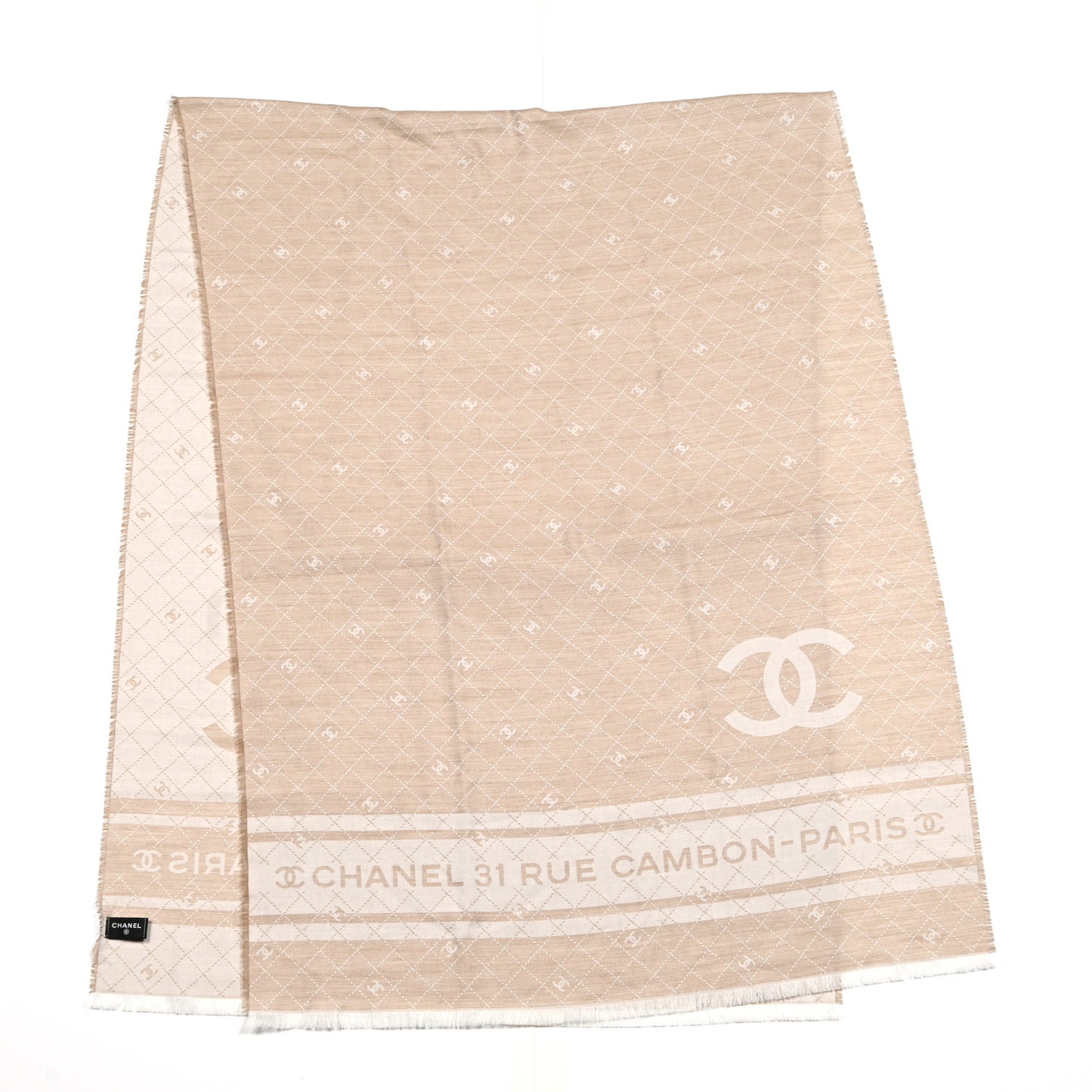 Cotton Cashmere Silk 31 Rue Cambon CC Logo Stole Beige