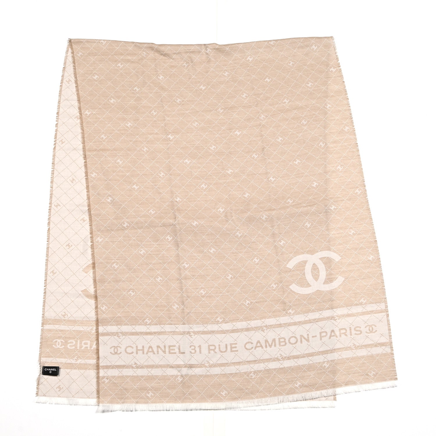 Chanel Cotton Cashmere Silk 31 Rue Cambon CC Logo Stole Beige 3 of 5