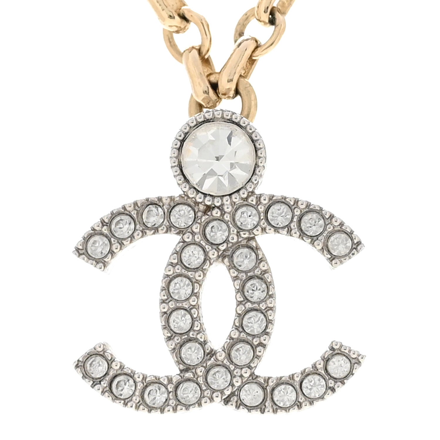 Chanel Crystal CC Necklace Gold Silver 4 of 6