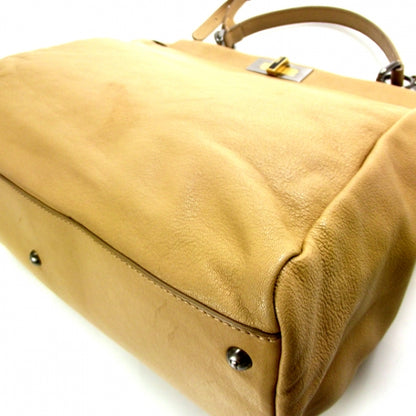 Fendi Goatskin Large Peekaboo Iconic Satchel Beige Latte Black 5 of 12