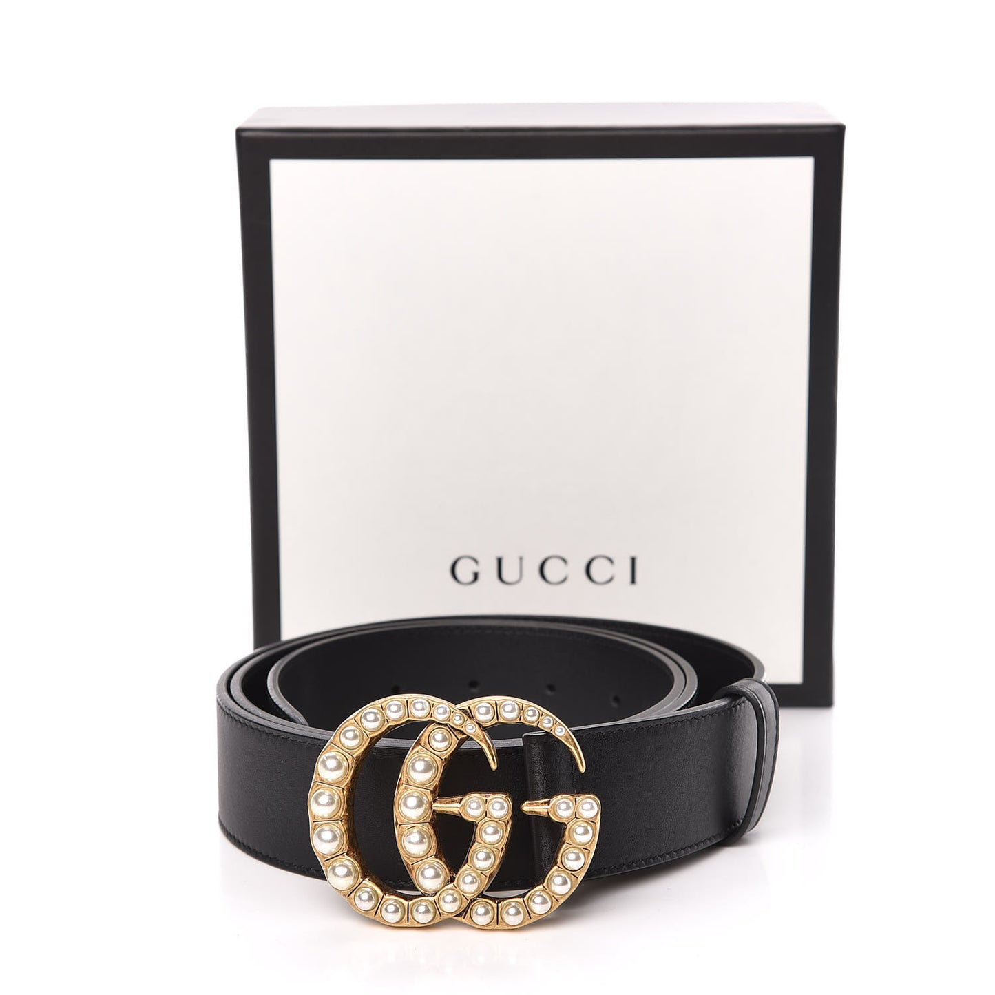 Moon Calfskin Pearl Double G 40mm Belt 110 44 Black Cream