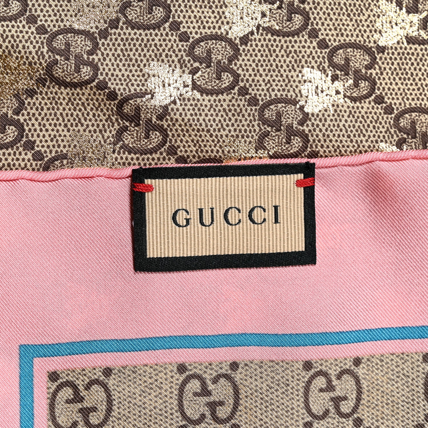 Gucci Silk Twill GG Monogram Bee Scarf Roseate Sky Blue 3 of 3