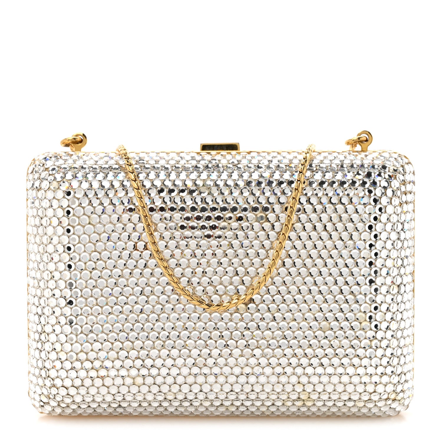Judith Leiber Swarovski Crystal Minaudiere Clutch Silver Gold 1 of 11