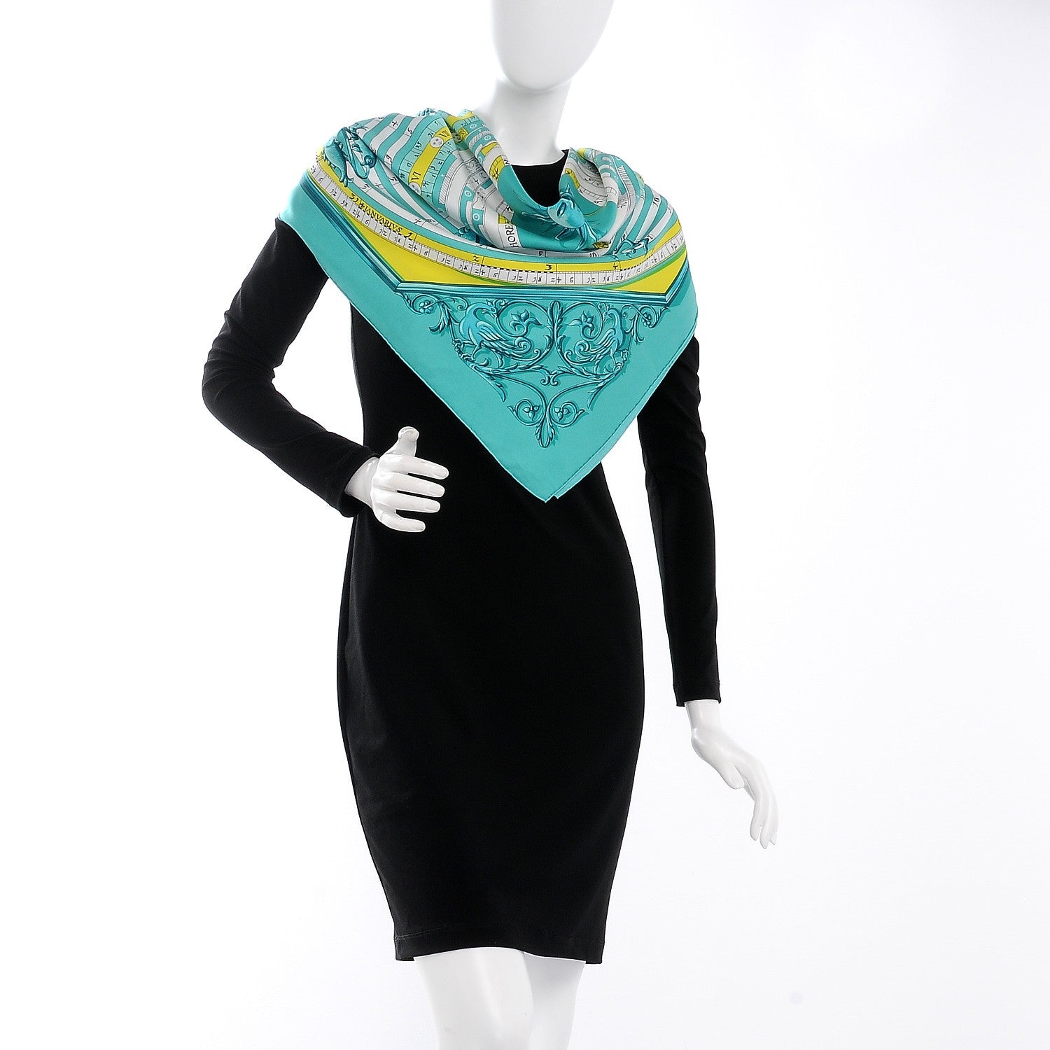 Hermes Silk Astrologie Scarf 90 Aqua Vert Anis Blanc 2 of 5