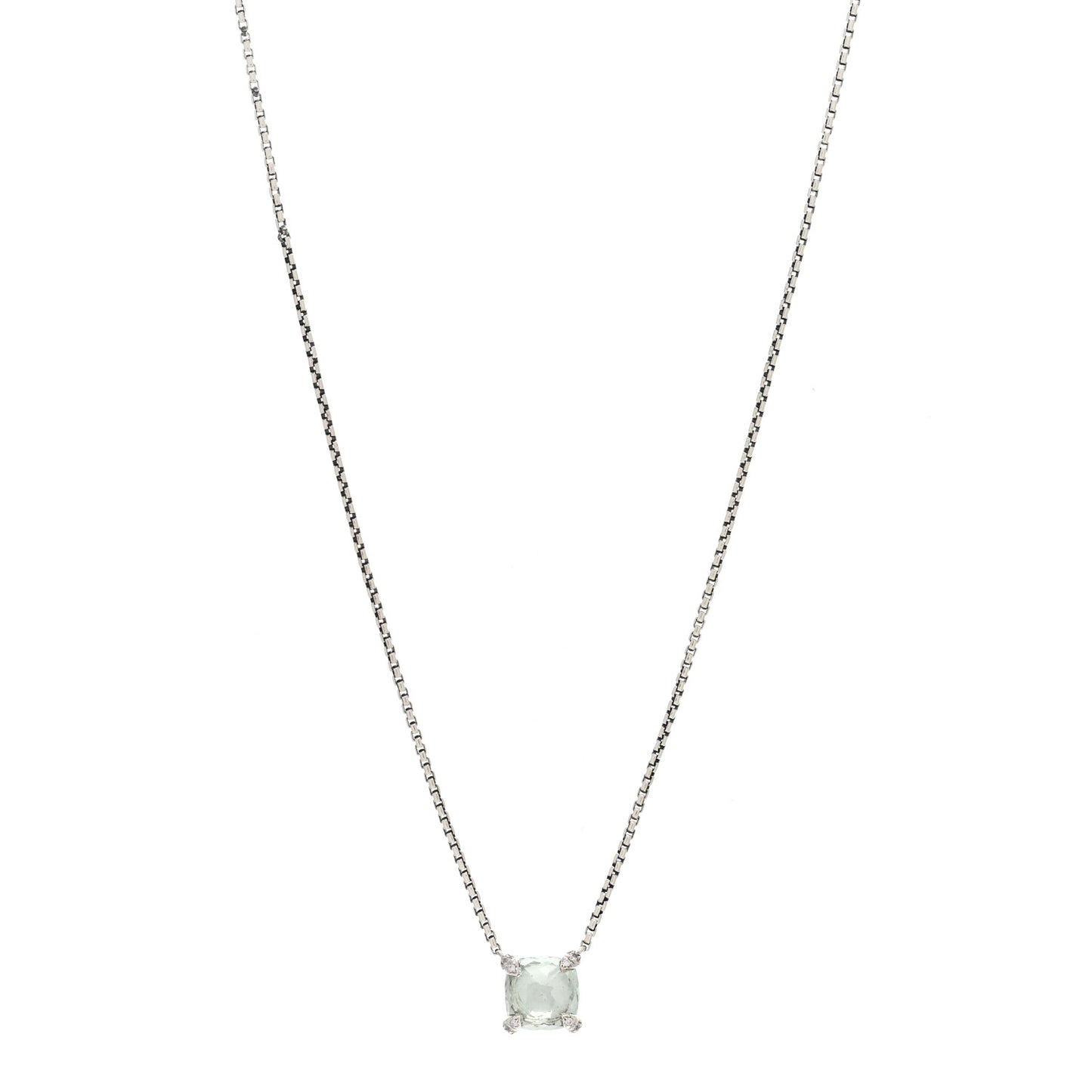 Sterling Silver Diamond Prasiolite 9mm Petite Chatelaine Pendant Necklace