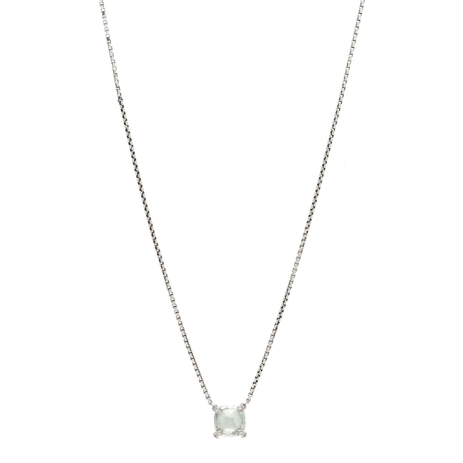 David Yurman Sterling Silver Diamond Prasiolite 9mm Petite Chatelaine Pendant Necklace 1 of 4