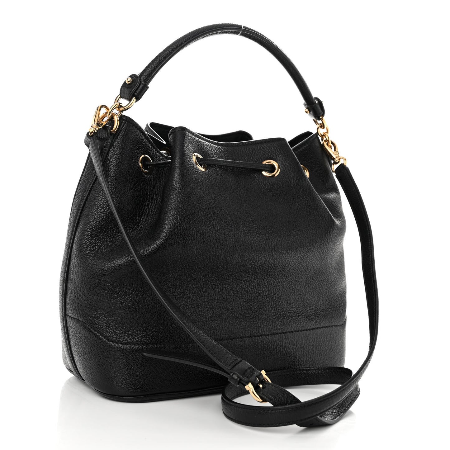 Grained Calfskin Gancino Bucket Bag Black