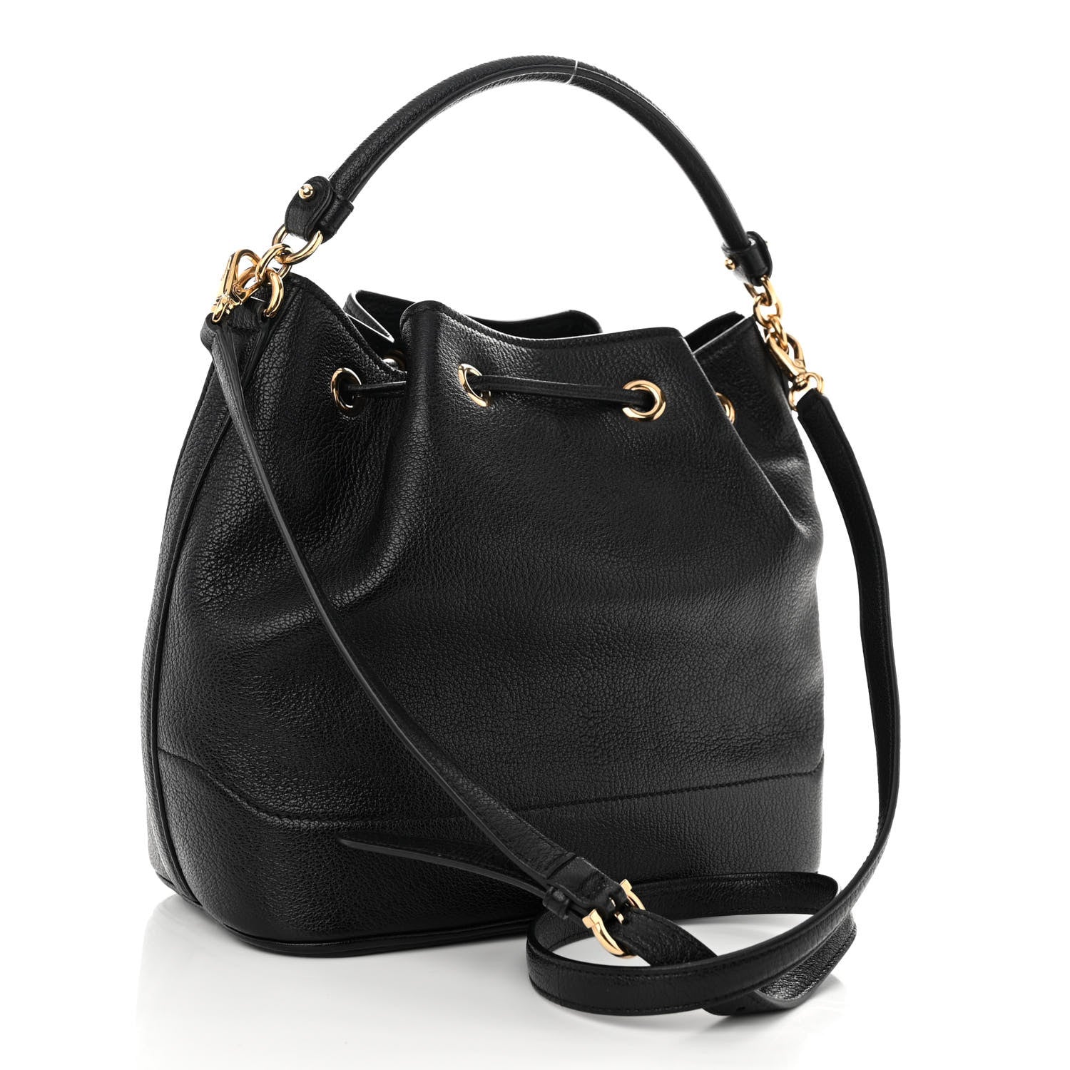 Salvatore Ferragamo Grained Calfskin Gancino Bucket Bag Black 3 of 9