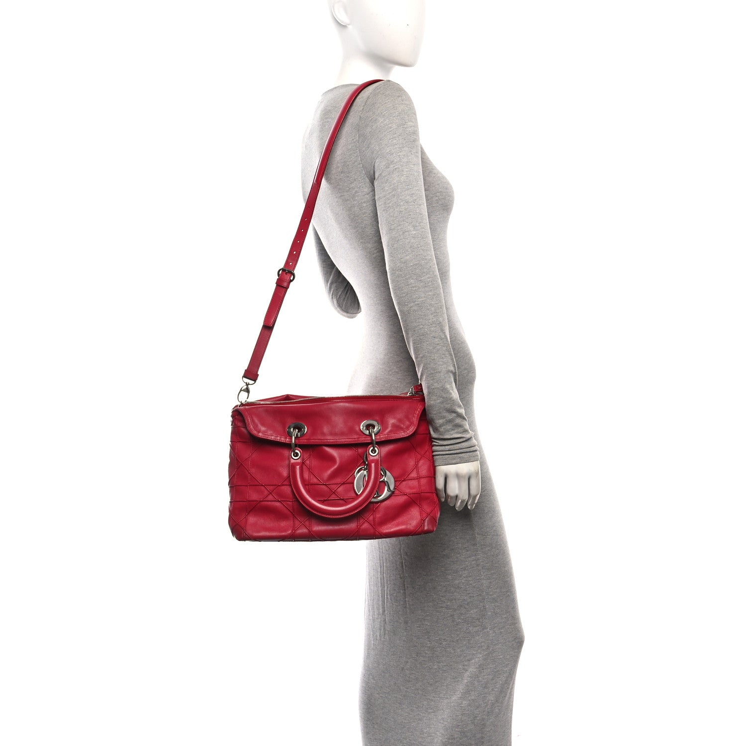 Christian Dior Lambskin Cannage Medium Granville Tote Red 2 of 10