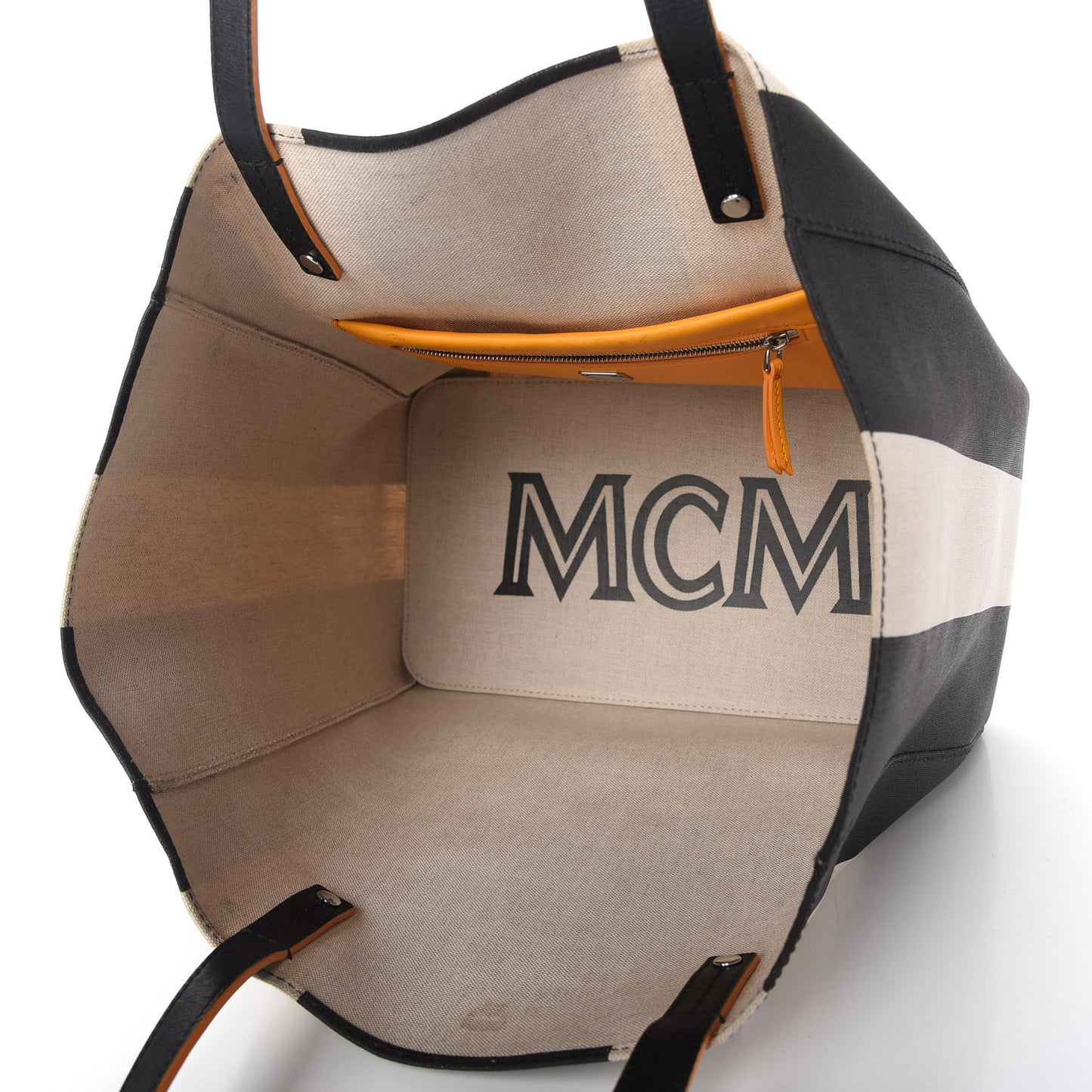 Canvas Stripe Ilse East West Shopper Tote Black White