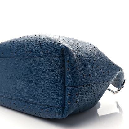 Chanel Caviar Perforated Large Drawstring CC Bag Blue 9 of 11