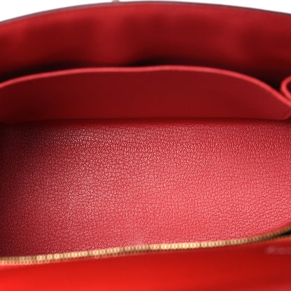 Hermes Chevre Chandra Bi-Color Horseshoe Kelly Sellier 25 Rouge De Coeur Etoupe 5 of 14