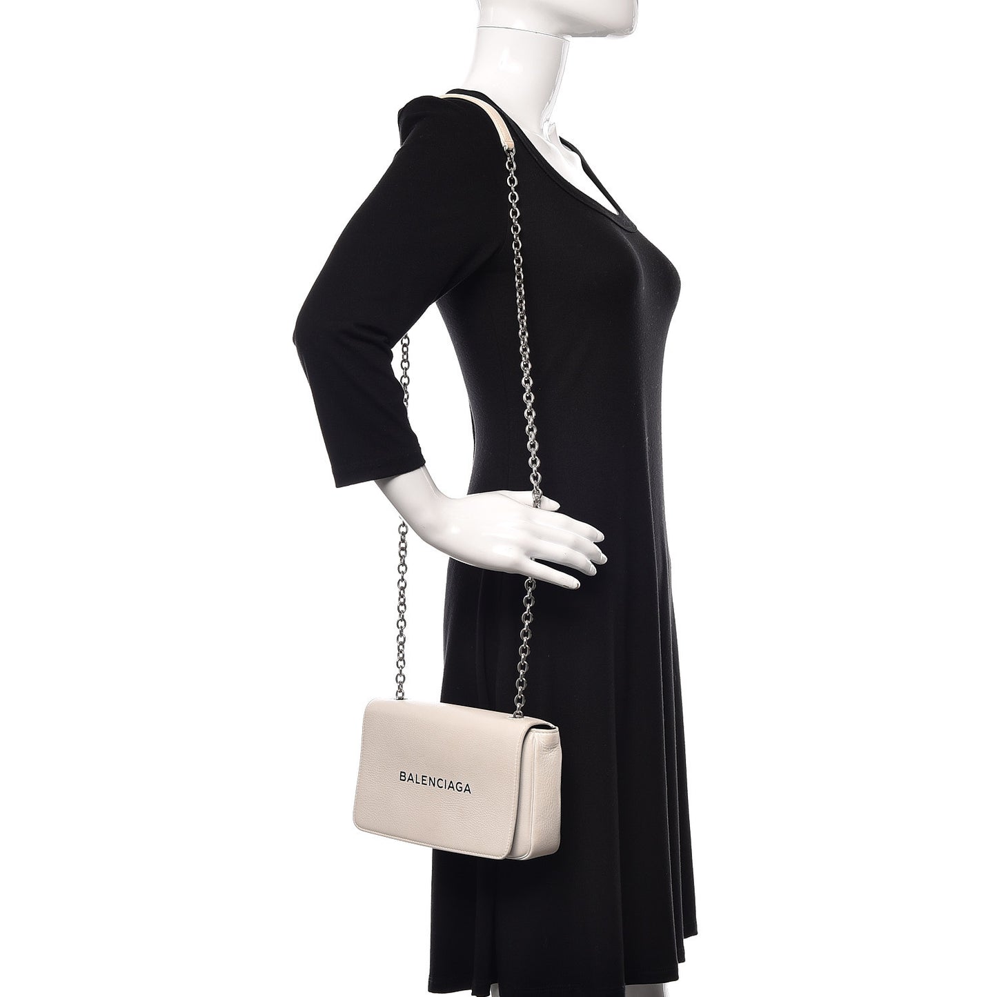 Pebbled Calfskin Everyday Chain Wallet White