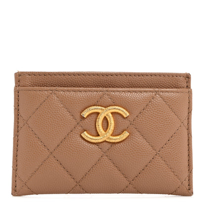 Chanel Caviar Quilted Textured CC Card Holder Dark Beige 1 of 11
